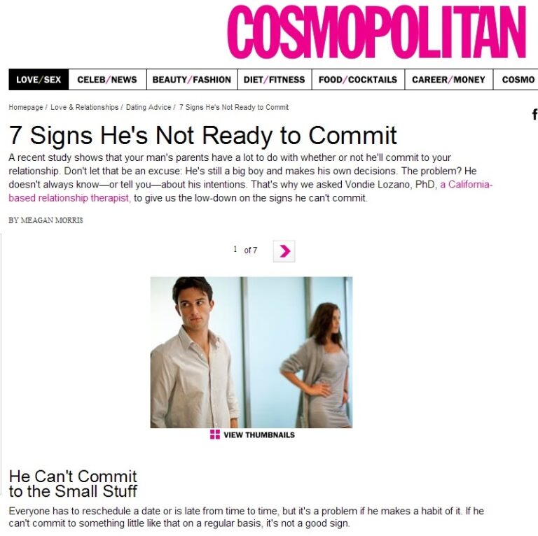 Cosmo - 7 signs he's not ready to commit